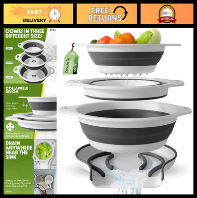 Collapsible Colanders Set of 3 - Over-Sink Food Strainers for Pasta, Fruits & Ve