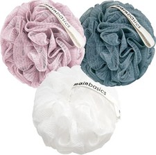 Shower Loofah Sponge Pouf, Set of 3, Airy Blossom Soft Mesh Body Scrubber and