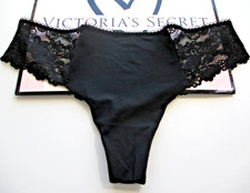 VICTORIA'S SECRET PINK No Show Thong Panty VS Black S M L XL Lace Trim Side NWT