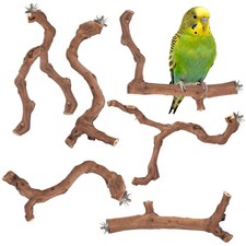 6 PCS Bird Perch Set, Natural Grape Wood, Paw Grinding, Chewing, Cage Accessory