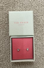 Ted Baker White Tone Pkating Crystal Mini Hearts Stud Earrings BNWB