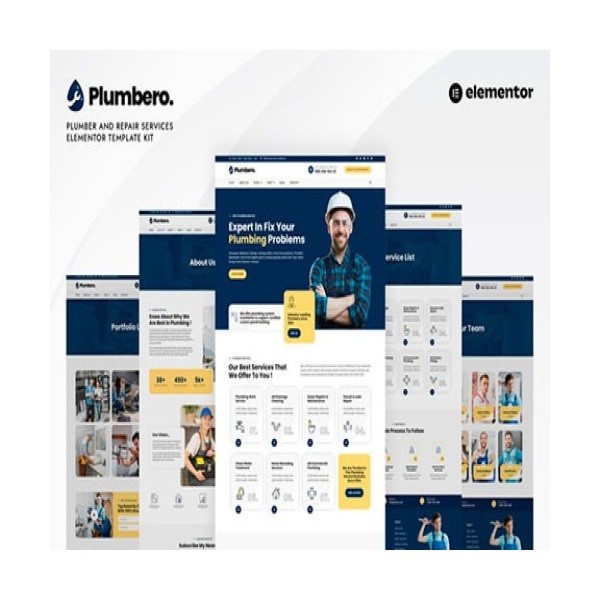 ⭐ Plumbero – Plumber & Repair Services Elementor Template Kit ✅ GPL - Multi-s...