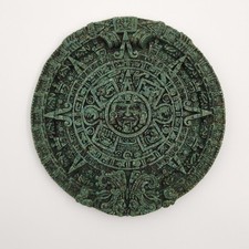 Aztec Mayan Sun Wall Calendar 7" Green Crushed Malachite Stone Mayan Mexican Art