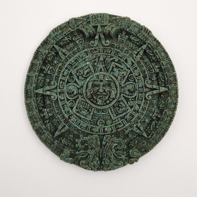 Aztec Mayan Sun Wall Calendar 7'' Green Crushed Malachite Stone Mayan Mexican Art
