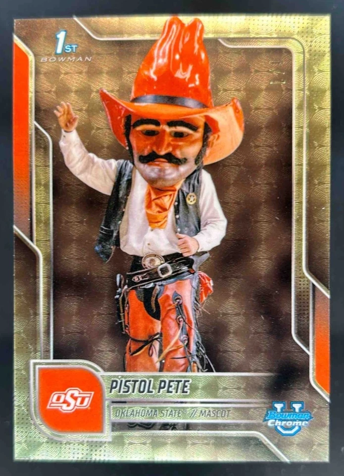 Pistola universitaria Bowman Chrome 2025 Pete Mascots refractor SuperFractor #1/1