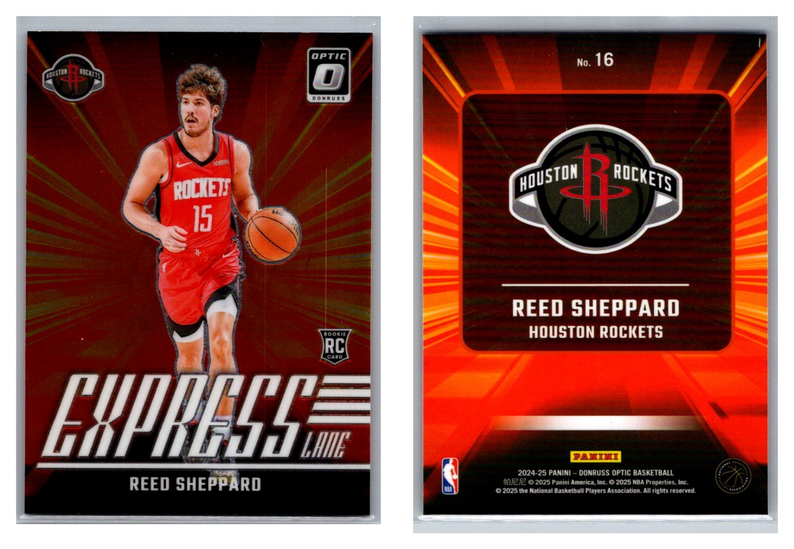 Reed Sheppard RC 2024-25 Donruss Optic Express Lane #16 Houston Rockets