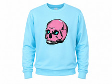 Blue Pink Skull Graphic Sweatshirt Crewneck P...