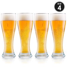 USA Made Nucleated Pilsner Glasses- Etched Beer Glass for Better Head Retention,