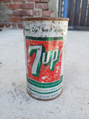 Vintage 7up Soda Can Steel Flat Top Rusty Collectible Soda Pop Fresh Up With 7up