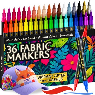 36 Dual-Tip Fabric Markers - Fabric Decorating Kit - Permanent for Clothes - ...