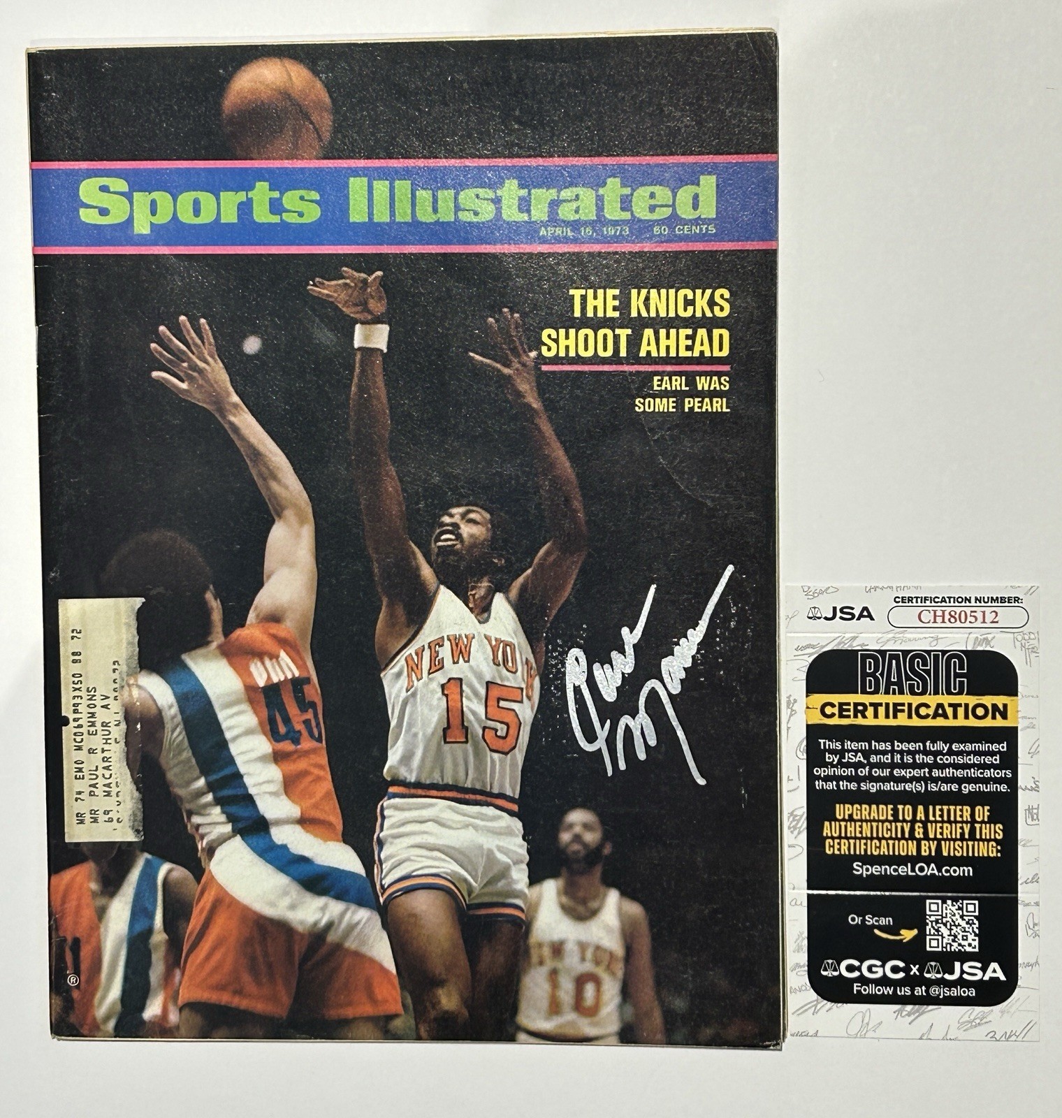 EARL MONROE NY KNICKS AUTOGRAPHED SIGNED SPORTS ILLUSTRATED 4-16-73 JSA CERT. 