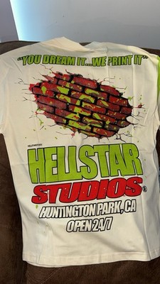 Hellstar Studios Men s L Cotton White Graphic Logo Crew Neck Short Sleeve Tee