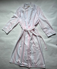 Vintage Victoria s Secret Pink White Stripped Lace Trim Floral Print Robe Size M