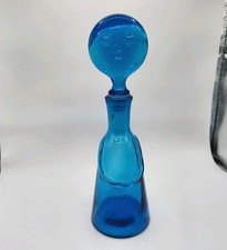 Vintage Erik Hoglund Blue Glass Decanter For Neiman Marcus "People" Series Face