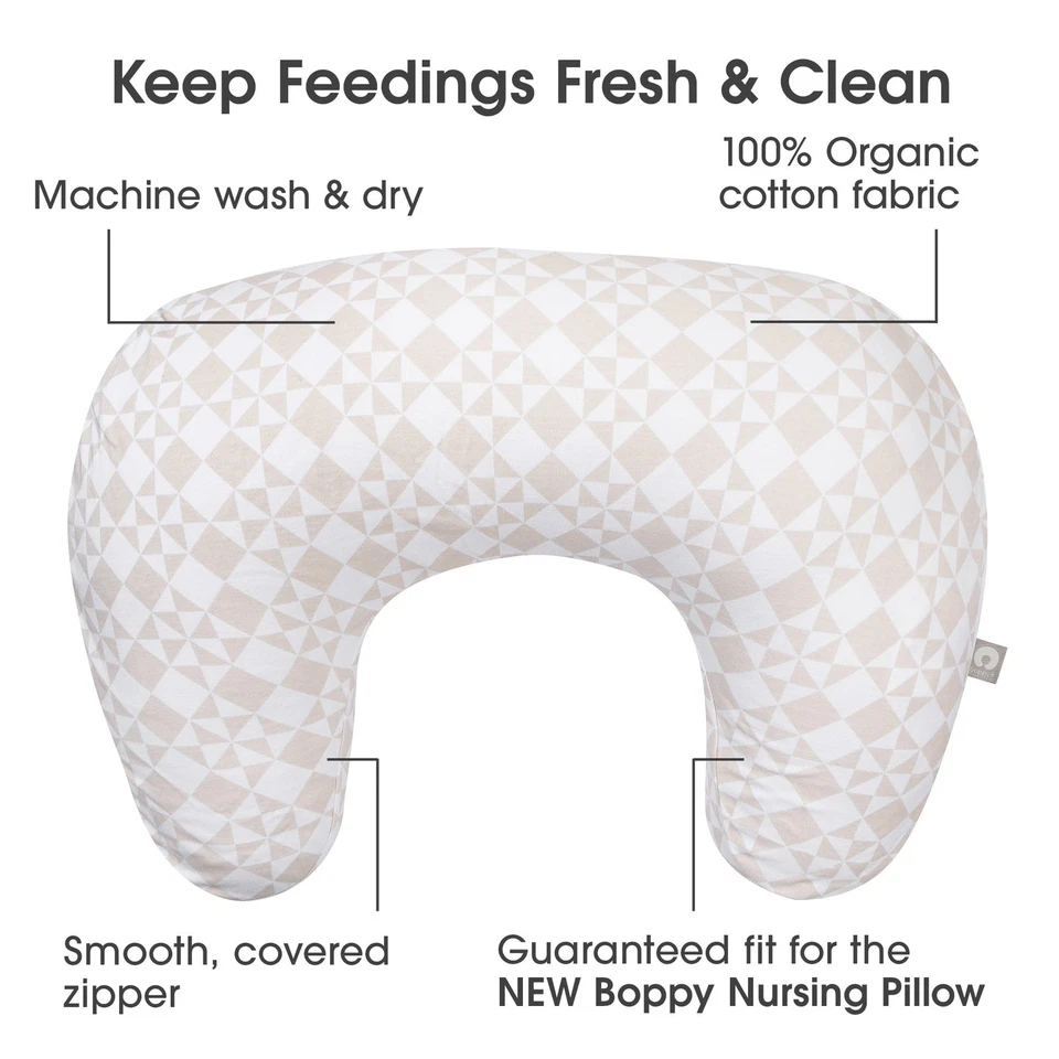 Boppy New Nursing Pillow Organic Cotton Cover, Beige Checkered Quilt - Image 3 of 4