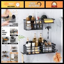 Suction Cup Shower Caddy 2 Pack - No-Drill Bathroom Organizer with Hooks Soap