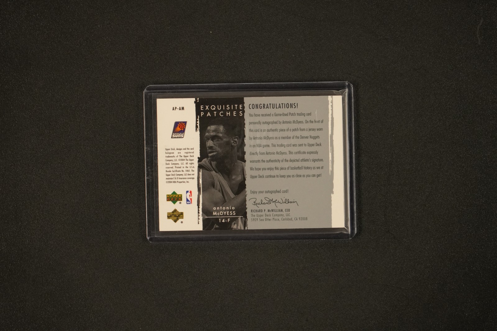 #132 - 2004-05 UD Exquisite Game Used Patches Auto #AP-AM Antonio McDyess view 2