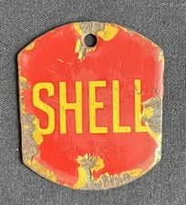 SHELL PETROL PUMP TAG ID OIL PLATE VINTAGE BADGE ENAMEL PORCELAIN SIGN