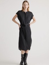 Quince Washable Stretch Silk Midi Shirt Dress Black W Belt Size Xsmall Day2Night