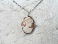 Antique Cameo Sterling Silver 17" Necklace