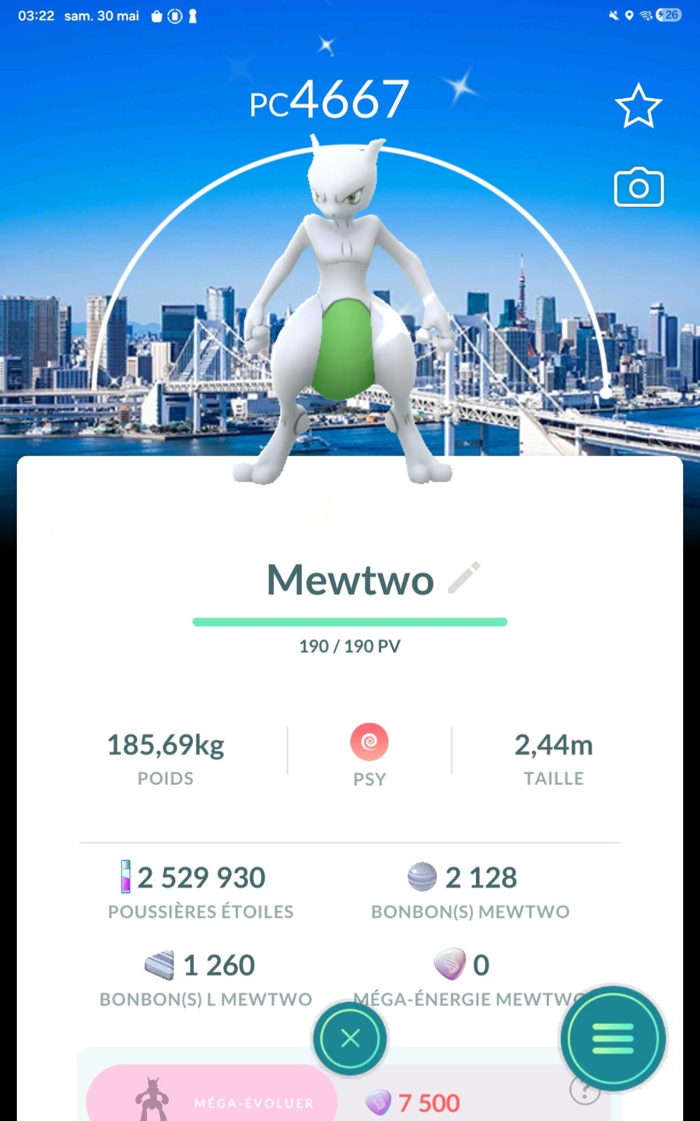Mewtwo Shiny Tokyo édition limitée niveau 50 trois attaques max