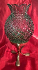 Fenton Art Glass Green Pineapple Fairy Lamp Candle Holder w/ Brass Base - lrc1