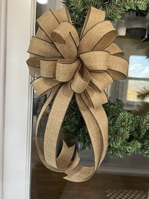 Handmade Brown Rustic Burlap Dark Edge Holiday Easter Christmas Spring Bow