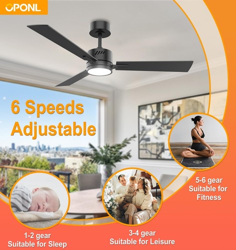 42" Black Ceiling Fan with Light, Remote Control, Downrod Mount, Noiseless, R... - Bild 3 von 8