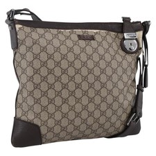 GUCCI GG Supreme Shoulder Bag PVC Beige Silver 148476 Auth ka2706