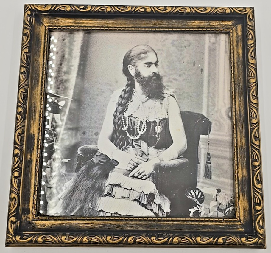 A one-of-a-kind framed piece of Victorian circus history featuring Annie Jones, one of the most famous bearded ladies of the Barnum era — genuine creepy-cool ephemera art.