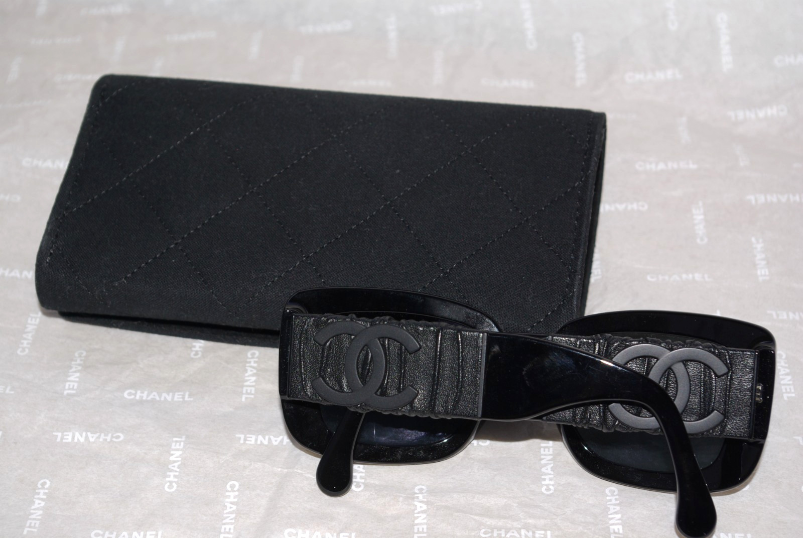 CHANEL STUNNING SUNGLASSES RECTANGULAR BLACK LEAT… - image 8