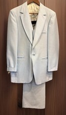 VTG 1970s Ratner Mens Ice Blue Polyester Daper 3 Piece Suit Men 42R Pant 34 USA
