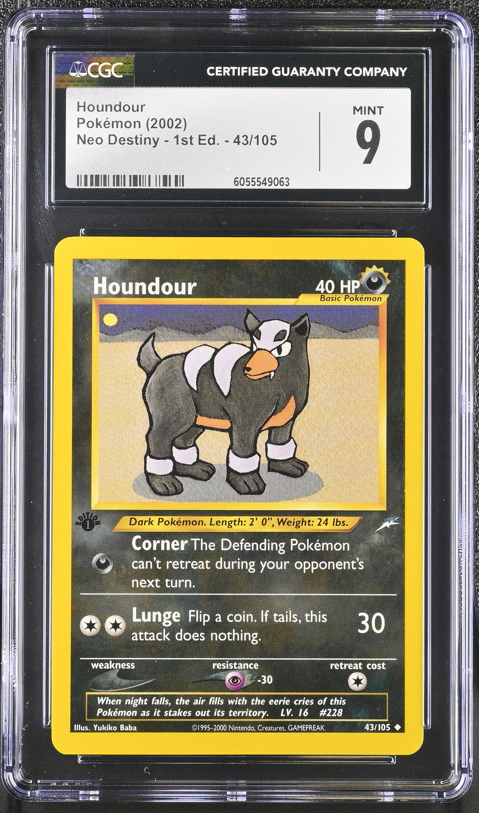 CGC 9 MINT Houndour Neo Destiny 1st Edition 43/105 Pokemon Card psa