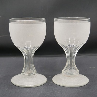 Morgantown Glass Hollow Stem Frosted Goblets Pair Floral Base Mid Century