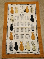 Calendario vintage gatti in attesa asciugamano da tè lino Ulster 2005