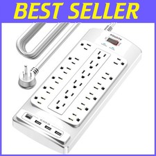 2100 Joules Surge Protection 18-Outlet Power Strip with 20 Ft Cord  USB Ports