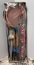 Vintage BLUE RIBBON Wooden Badminton Rackets 4 Net, Spikes ETC Japan