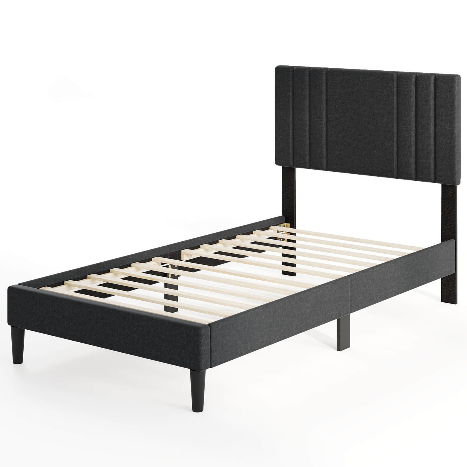 With Vertical Channel Tufted Headboard & Wooden Slats