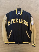 Vintage 90s Starter Pittsburgh Steelers Wool Leather Varsity Bomber Jacket
