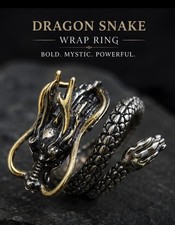 Vintage Dragon Snake Wrap Ring Gothic Fantasy Adjustable 8g