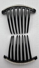 Vintage Hair Combs With Rhinestone Embellishments Black Colored Long