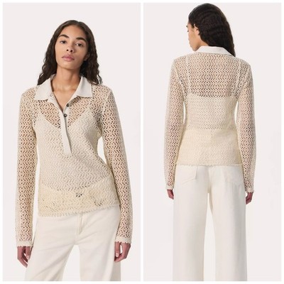 NWT Rag & Bone $298 Liv Mesh Long Sleeve Polo In Turtledove Size: Medium