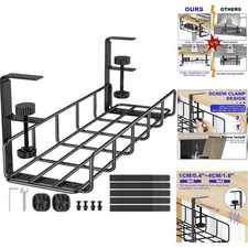 Under Desk Cable Management Tray No Drill Metal Wire Cord Organizer Rack Clamp