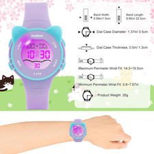 Kids Digital Watch Girls Boys 7 Color Lights Waterproof Alarm Stopwatch Age 5-13