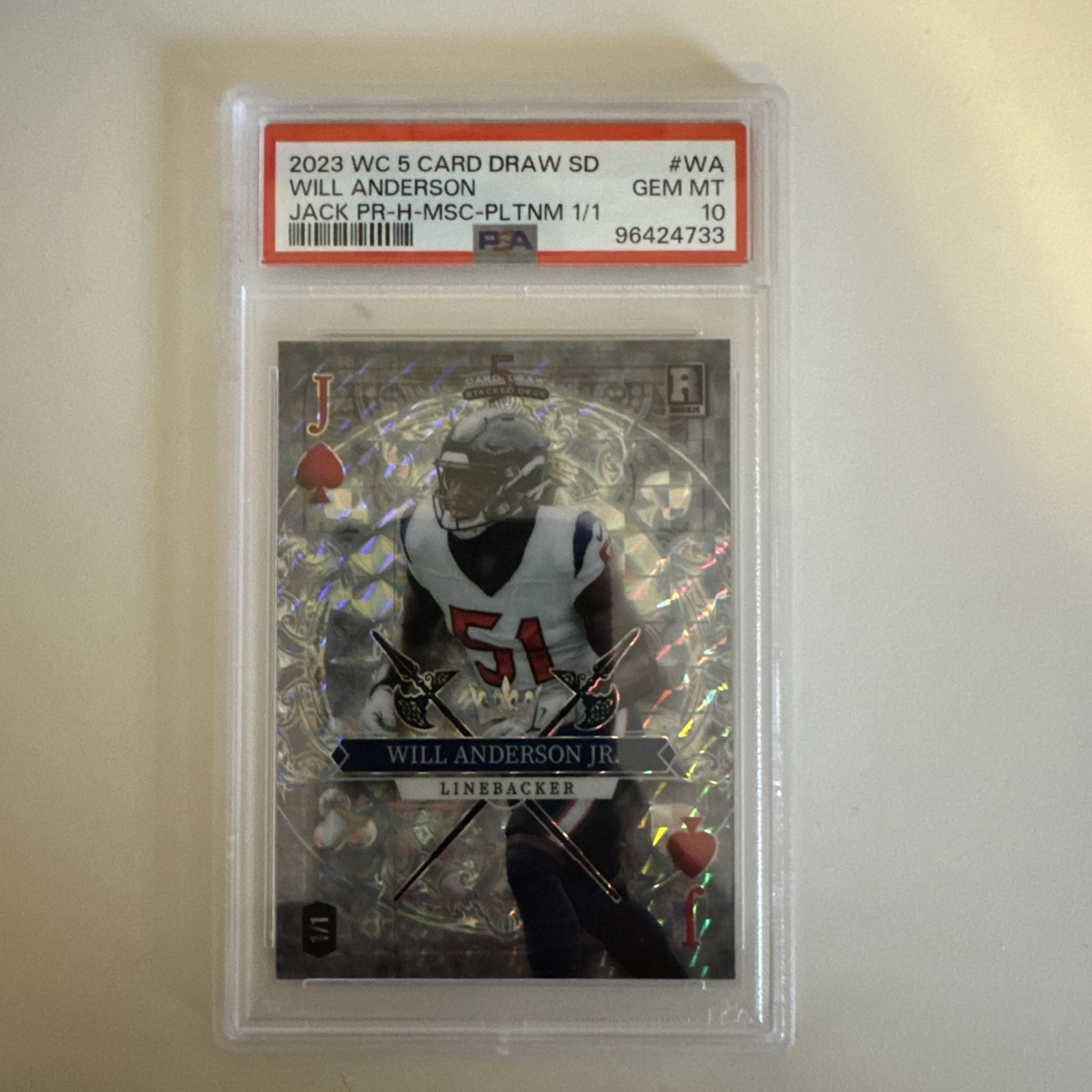 Will Anderson Wild Card 5 Card Draw Stacked Deck Jack Promo #WA Heart-Mosaic Foil-Platinum 1/1