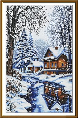 Counted cross stitch kit DIY unprinted canvas Winter landscape 3468 needlecraft