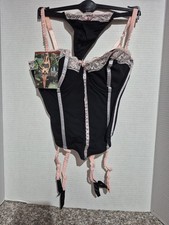 Leg Avenue 81030 Black/Pink Bustier W Garter  G String SIZE SMALL