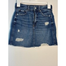 Gap Kids Girls Blue Distressed Denim Mini Skirt Size 12 Frayed Hem Medium Wash