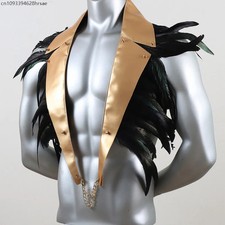Men Punk Goth Feather Vest Cosplay Nightclub Stage Performance Costume Dance
