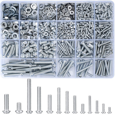 1080 Pcs Screws Bolts & Nuts Assortment Kit Metric Machine Screws & Nuts & Flat